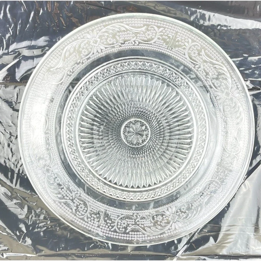 Set of 4 Zions Mercantile Glass Tiara Clear Sandwich/Salad Plate | 8.25 Inches